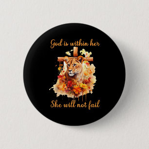 God Is Within Her She Will Not Fail Lioness Cross 2 Inch Round Button