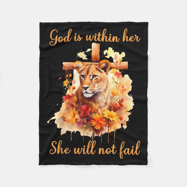 God Is Within Her She Will Not Fail Lioness Cross  Fleece Blanket (Front)