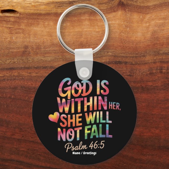 God is Within Her, She Will Not Fall  Bible Women Keychain (Front)
