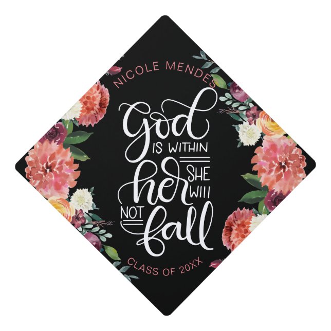 God is within her, she will not fall - Empowering Graduation Cap Topper (Front)