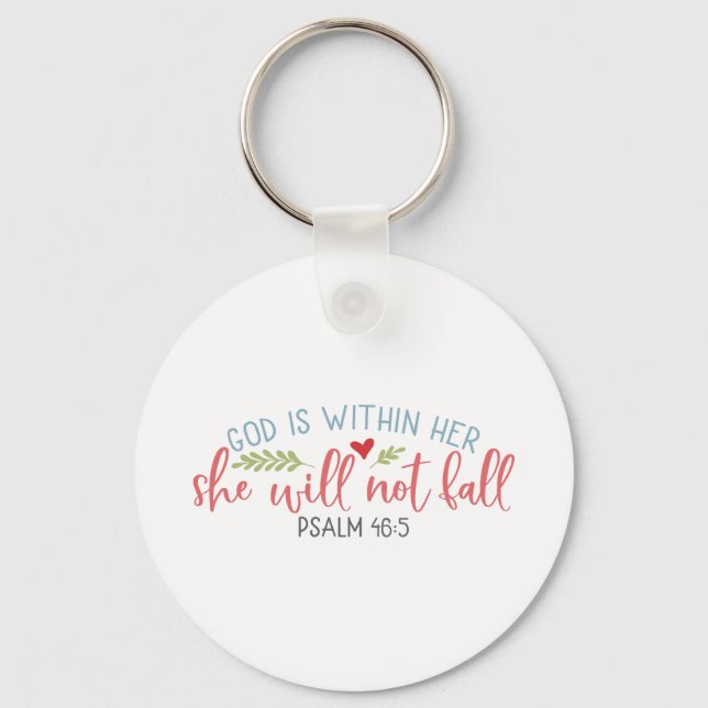 God Is Within Her She Will Not Fall Keychain (Front)