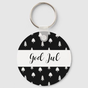 God Jul Christmas Scandinavian black pattern gift Keychain