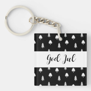 God Jul Christmas Scandinavian black pattern gift Keychain