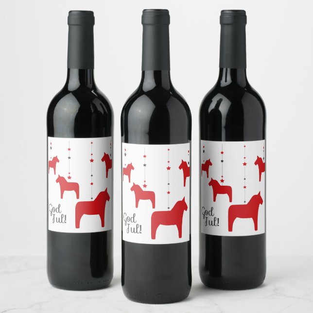 God jul! Dala Horse Wine Label  (Bottles)