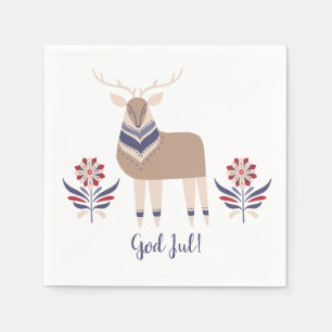 God Jul Deer and Flowers Nordic Design Christmas Napkin