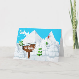 God jul funny tomte nisse no skiing winter holiday card