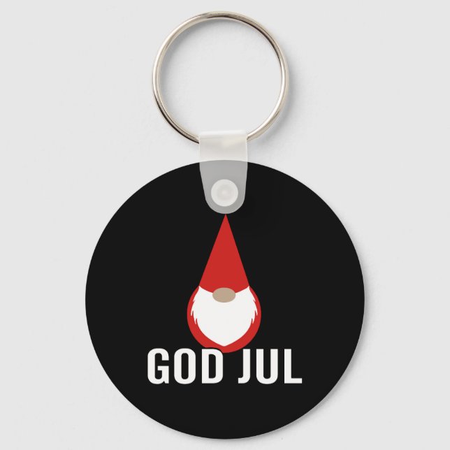 God Jul Gnome Tomte Merry Christmas Keychain (Front)