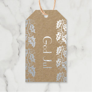 God Jul -holly -  silver Gift Tags