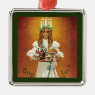 God Jul! Lucia with treats Metal Ornament