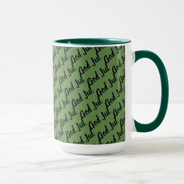God Jul--merry Christmas in Swedish script in patt Mug (Right)