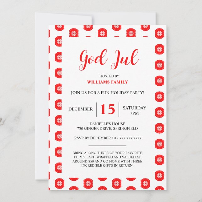 God Jul Merry Christmas Party Pattern Invitation (Front)