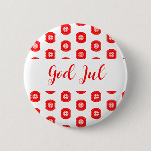 God Jul Merry Christmas Scandinavian pattern gift 2 Inch Round Button