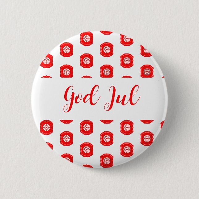 God Jul Merry Christmas Scandinavian pattern gift 2 Inch Round Button (Front)
