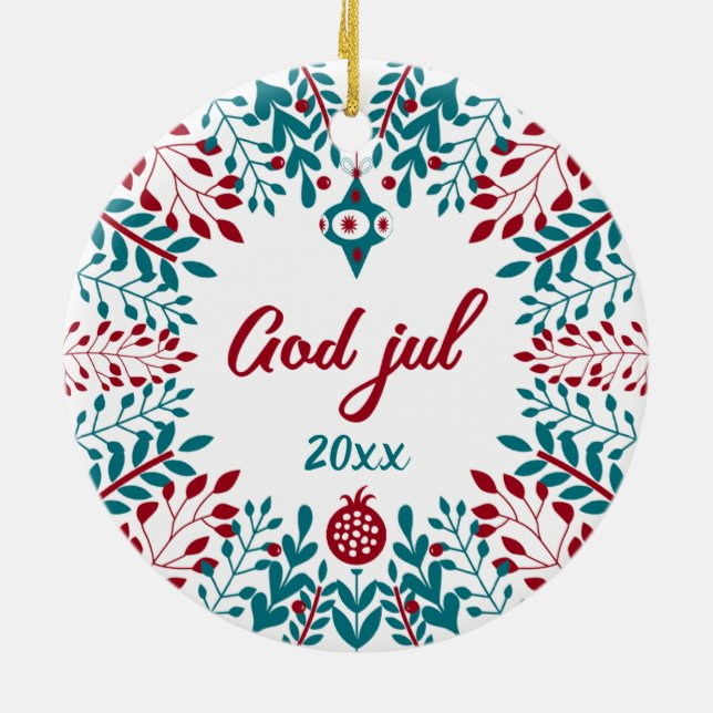 God jul, Norwegian Christmas Greeting Ceramic Ornament (Back)