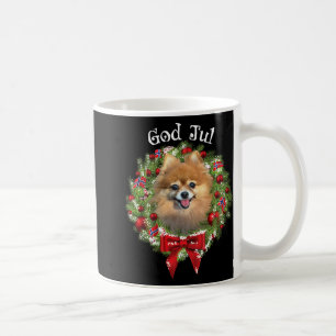 God Jul Norwegian Pomeranian Dog Christmas Wreath Coffee Mug
