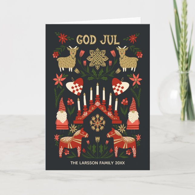 God Jul Scandi Christmas Family Holiday Card (Front)