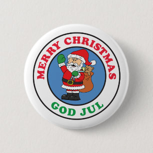 God Jul Swedish Christmas Santa 2 Inch Round Button