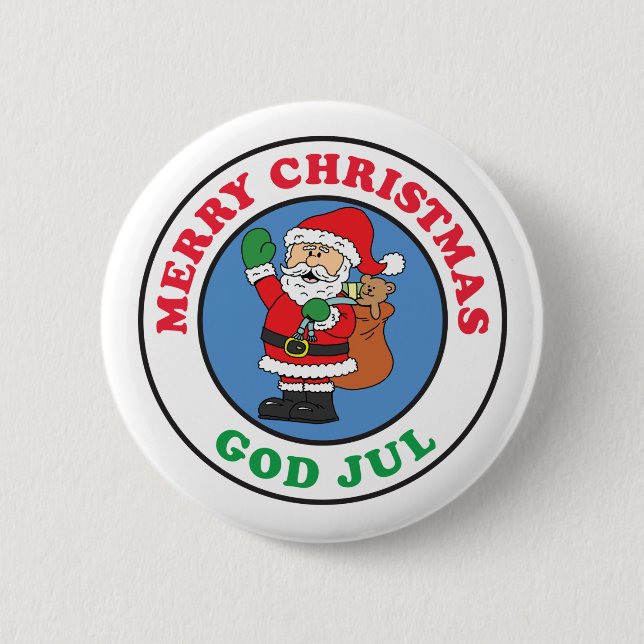 God Jul Swedish Christmas Santa 2 Inch Round Button (Front)