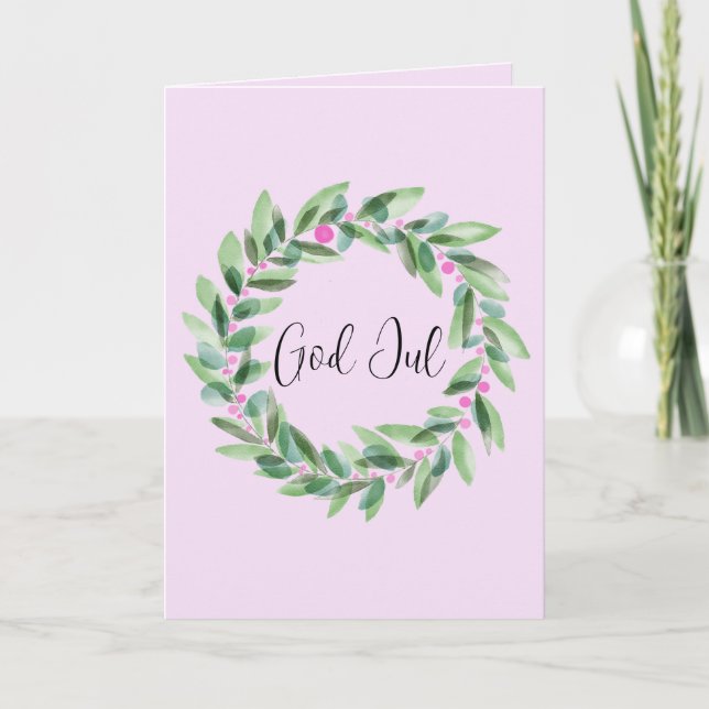 God Jul, Swedish Christmas Wreath Holiday Card (Front)