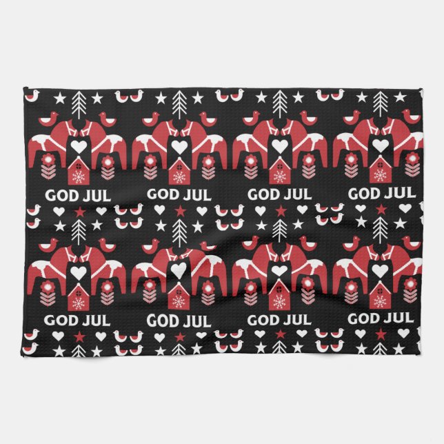 God Jul Swedish Folk Art    Kitchen Towel (Horizontal)