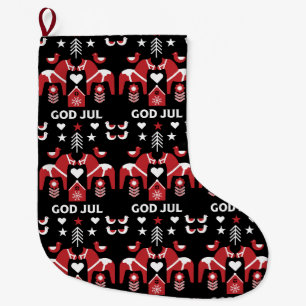 God Jul Swedish Folk Art Small Christmas Stocki Large Christmas Stocking