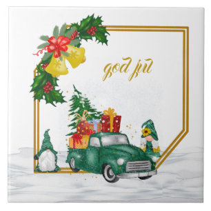 God Jul Swedish Gnomes Green Couple Carreaux en cé