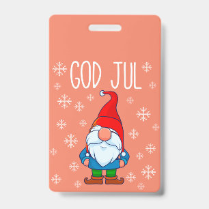 God Jul, Swedish Tomte Gnome, Scandinavian Merry Badge