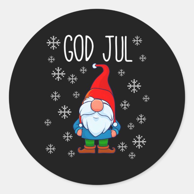 God Jul Swedish Tomte Gnome Scandinavian Merry Classic Round Sticker (Front)