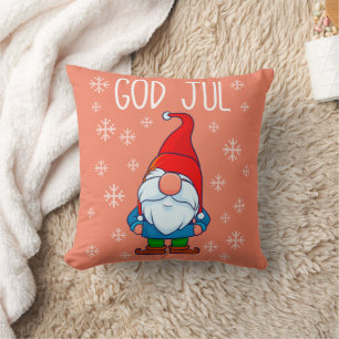 God Jul, Swedish Tomte Gnome, Scandinavian Merry Throw Pillow