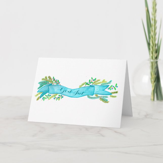 God Jul, Swedish watercolor Christmas banner Holiday Card (Front)