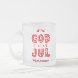 God Jul Traditional Swedish Christmas Font Frosted Glass Coffee Mug