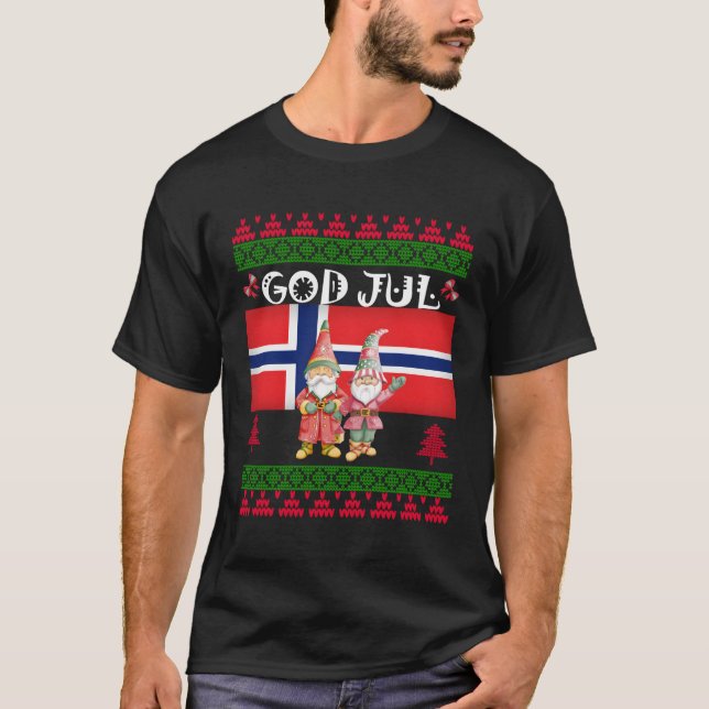 God Jul Ugly Norway Flag Scandinavian Gnome T-Shirt (Front)