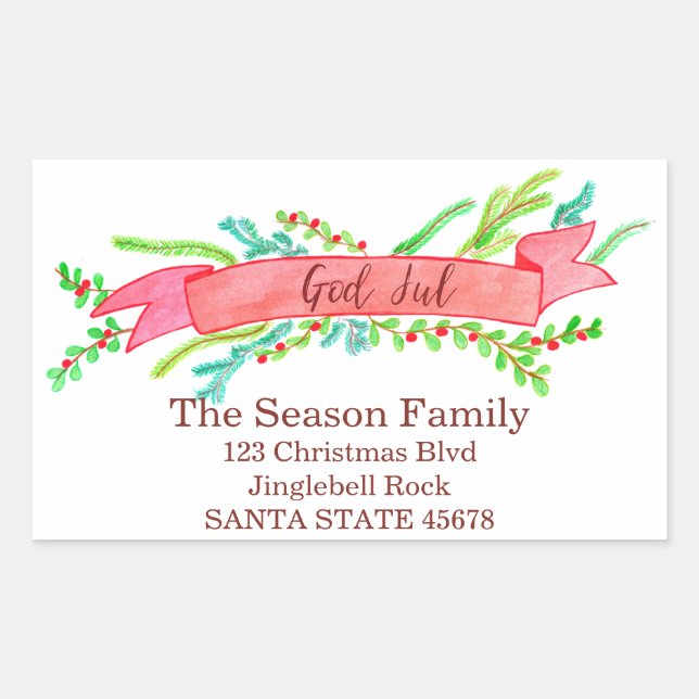 God Jul, watercolor Christmas banner Sticker (Front)