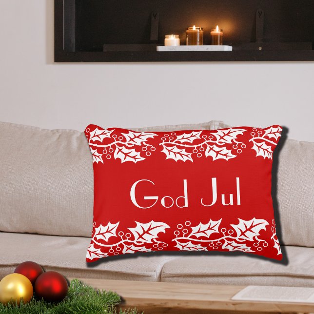 God Jul white hollies in red - Accent Pillow (Creator Uploaded)