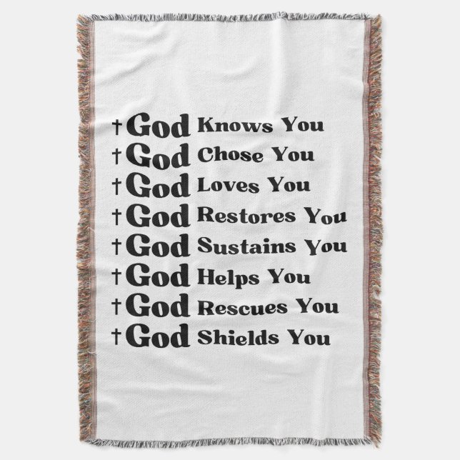 God Knows You, Loves You, Restores & Rescue You Throw Blanket (Front Vertical)