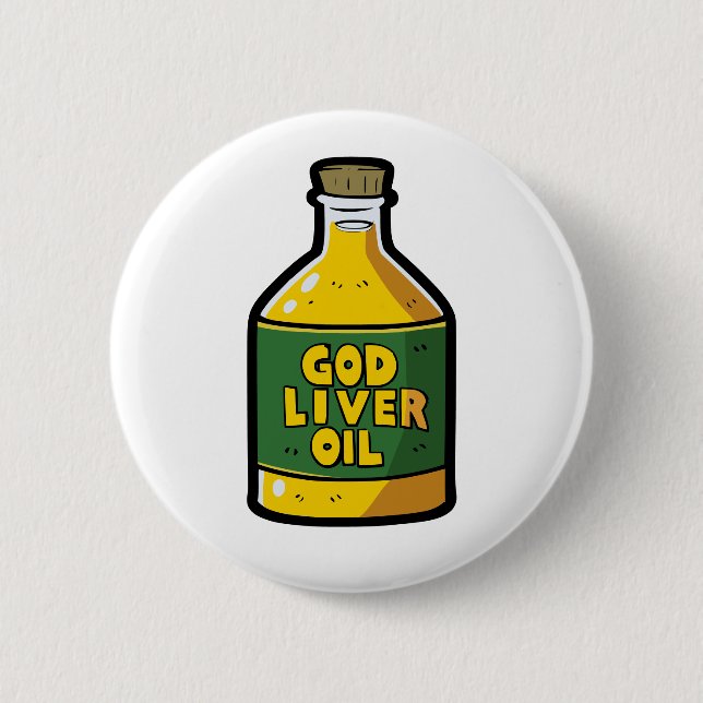 God liver oil 2 inch round button (Front)