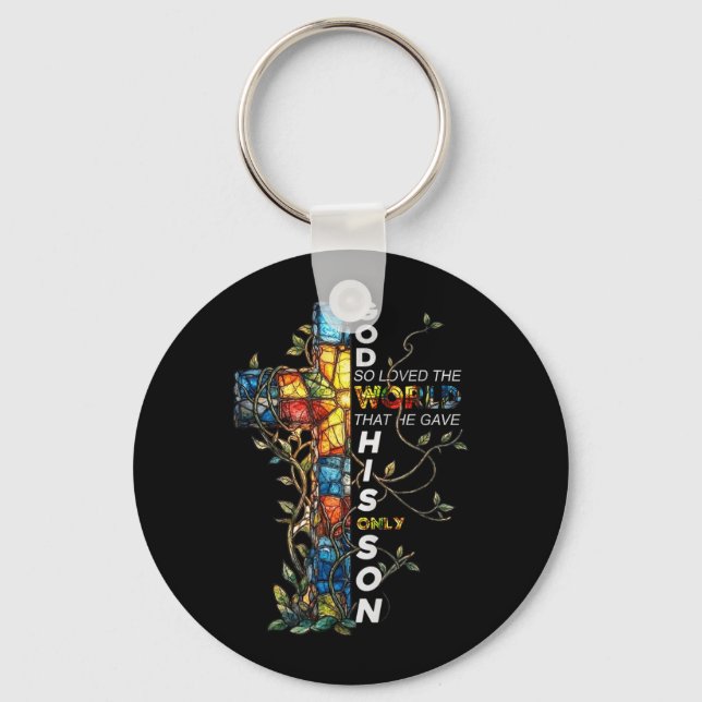 God Loved The World John 316 Easter Religious Men Keychain (Front)