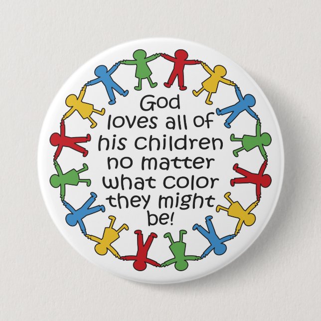 God Loves All 3 Inch Round Button (Front)