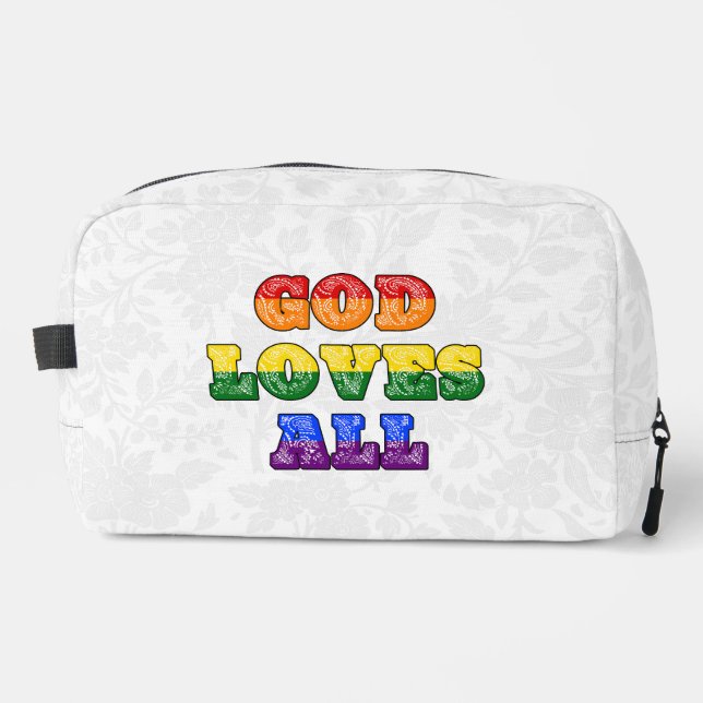 "God Loves All" Gay/LGBTQIA+/Queer Christian Pride Dopp Kit (Front)