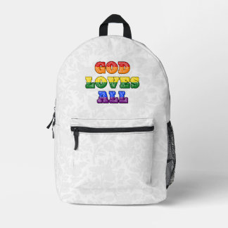 "God Loves All" Gay/LGBTQIA+/Queer Christian Pride Printed Backpack