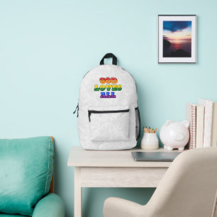 "God Loves All" Gay/LGBTQIA+/Queer Christian Pride Printed Backpack