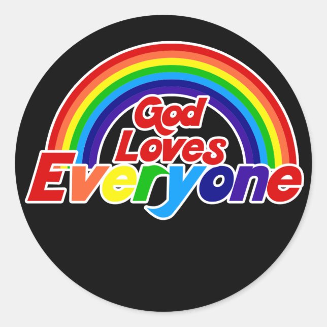 God Loves Everyone Gay Rainbow Classic Round Sticker (Front)