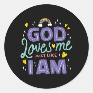God loves me classic round sticker