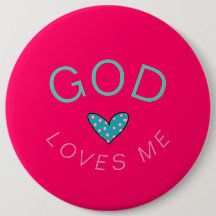 God Loves Me Dark Pink Button
