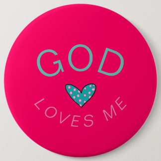 God Loves Me Dark Pink Button