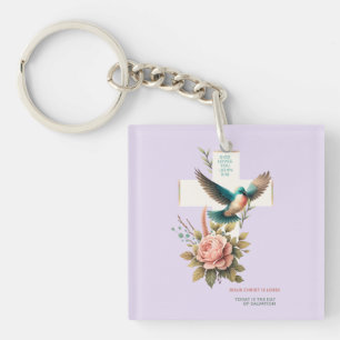 God Loves You Cross and Bird Design Keychain