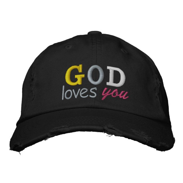 GOD loves you Cute Embroidered Hat (Front)