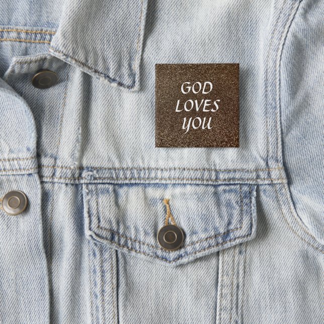 God Loves You Glitter Custom Text Christian Gift 2 Inch Square Button (In Situ)