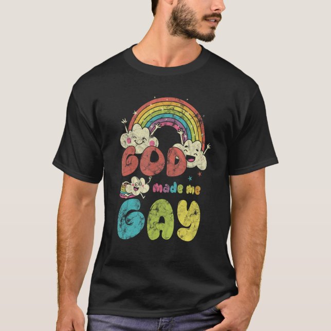 God Made Me Gay Rainbow LGBT Support Christian T-Shirt (Front)