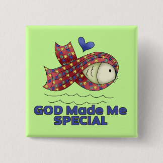 God Made Me Special Autism Fish Symbol 2 Inch Square Button